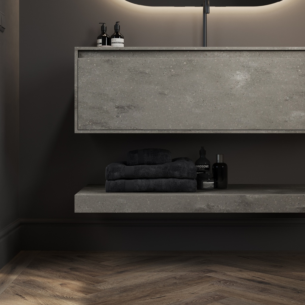 Hemera Corian® Floating Bathroom Shelf Ash Aggregate Detail