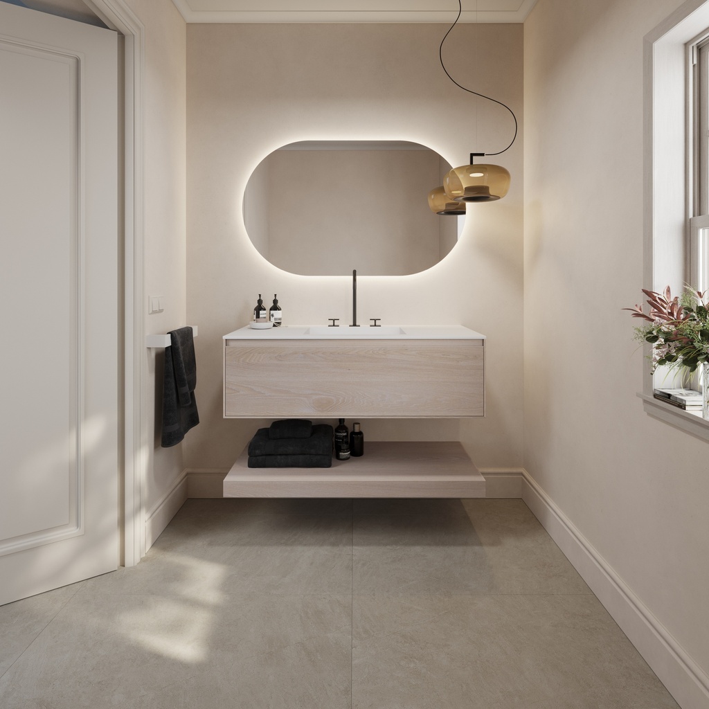 Hemera Wood Floating Bathroom Shelf Light Overview