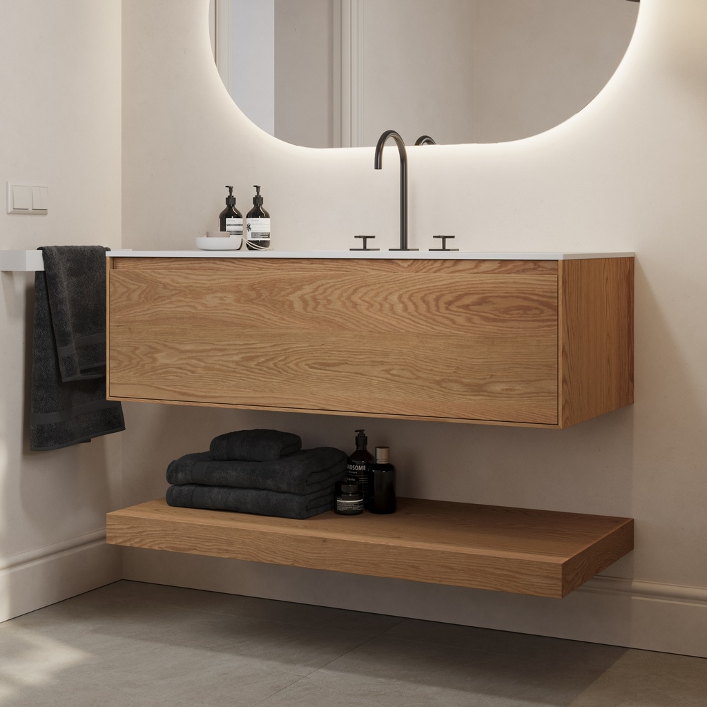 Hemera Wood Floating Bathroom Shelf Pure Side