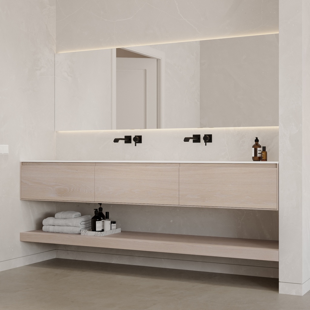 Hemera Wood Floating Bathroom Shelf | Luxe Size Light Side