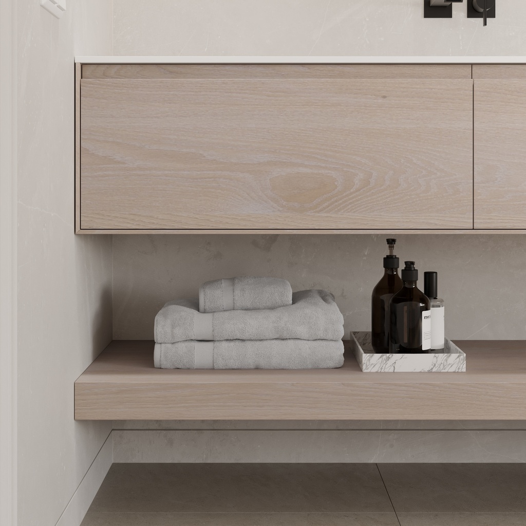 Hemera Wood Floating Bathroom Shelf | Luxe Size Light Detail
