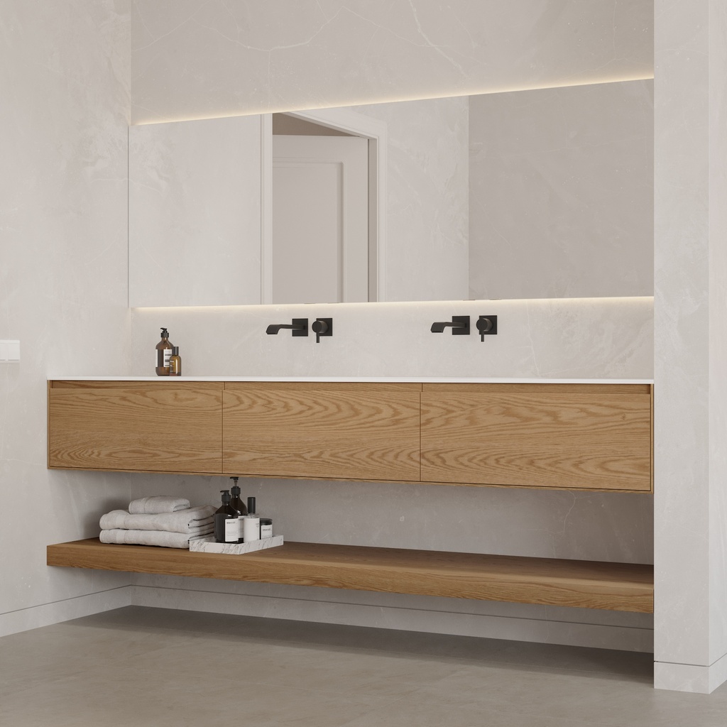 Hemera Wood Floating Bathroom Shelf | Luxe Size Pure Side