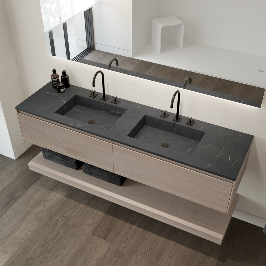 Elegance Silestone Double Vanity Top Charcoal Soapstone Side View