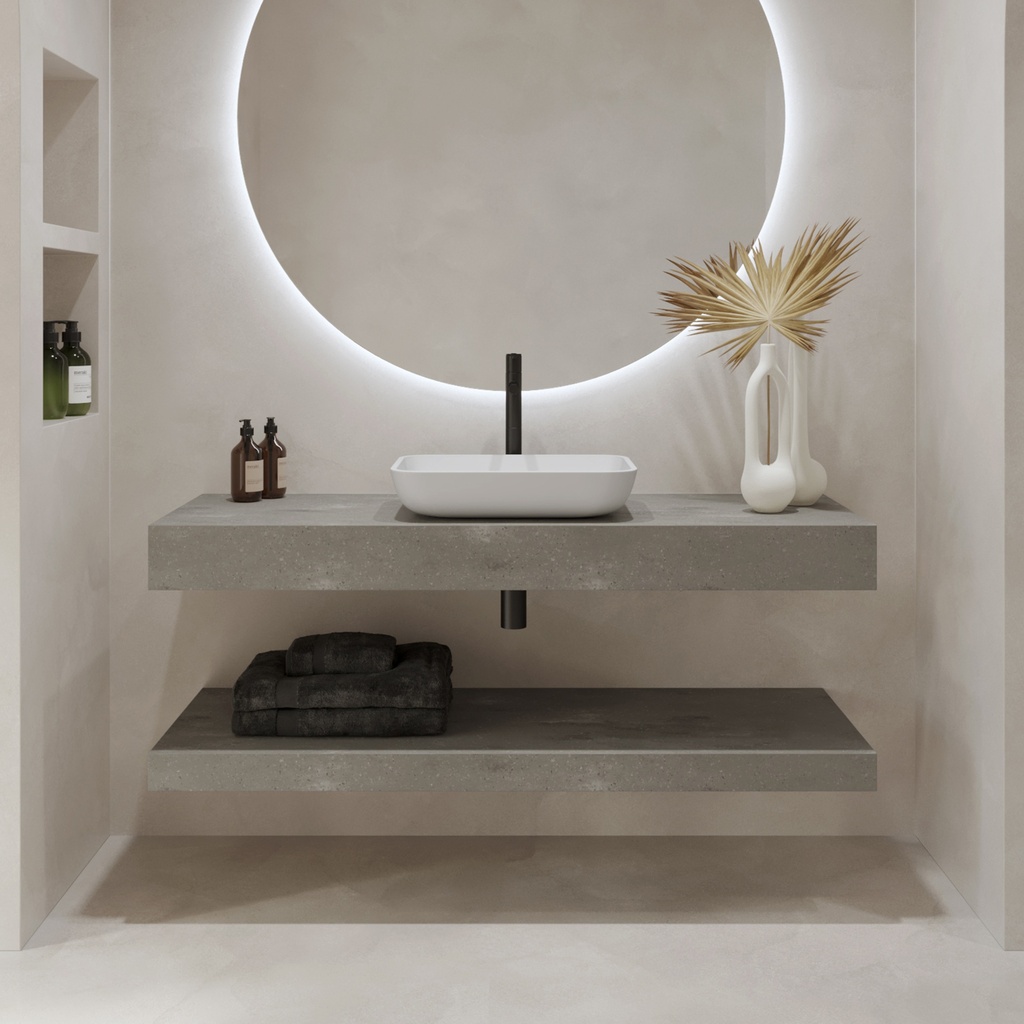 Hemera Corian® Floating Bathroom Shelf Ash Aggregate Front