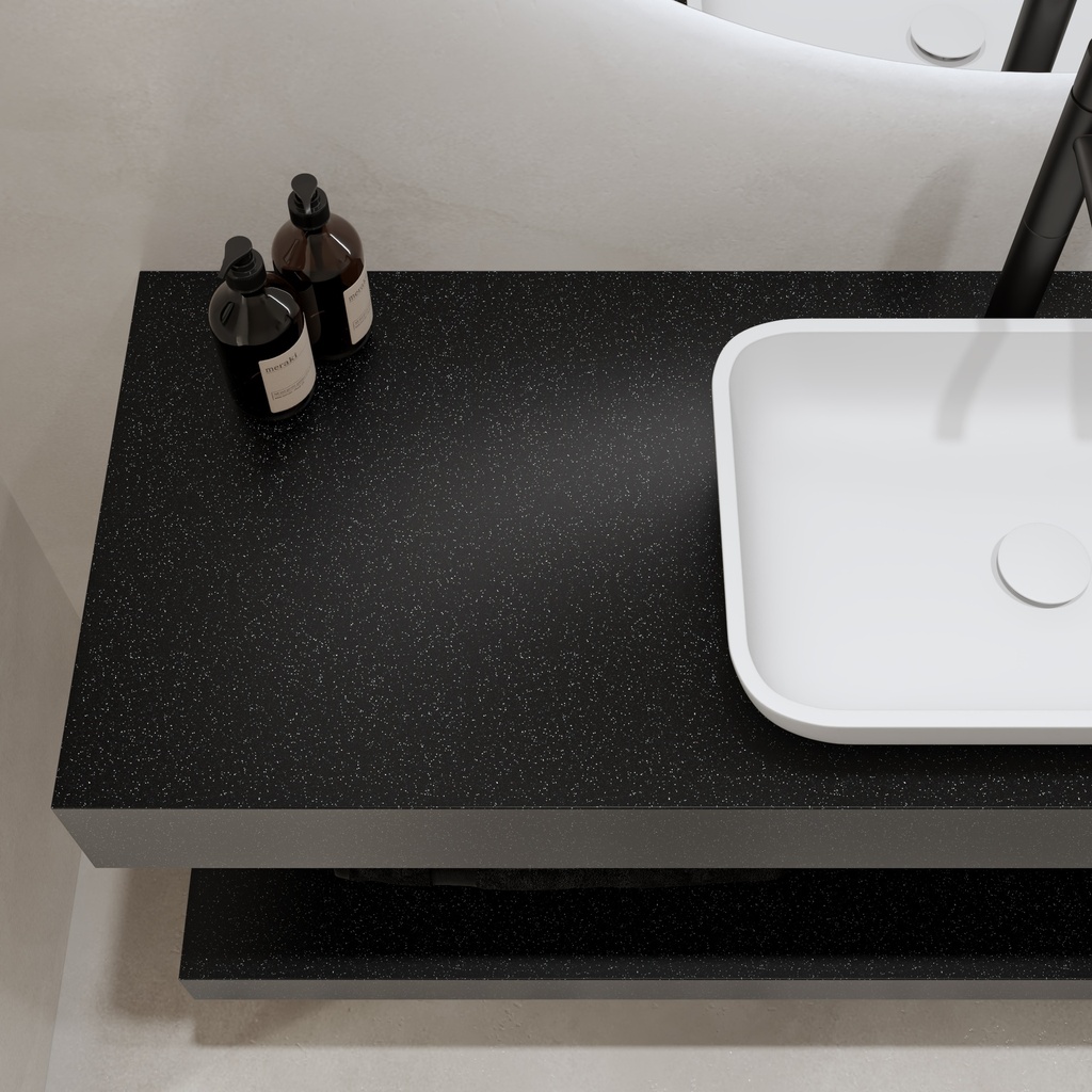 Hemera Corian® Floating Bathroom Shelf Deep Black Quartz Detail