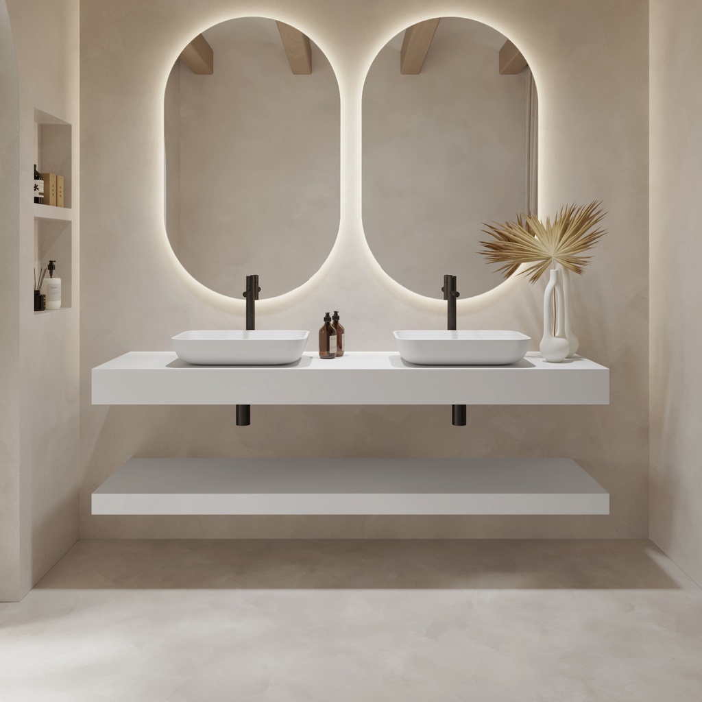 Hemera Corian® Floating Bathroom Shelf Glacier White Front