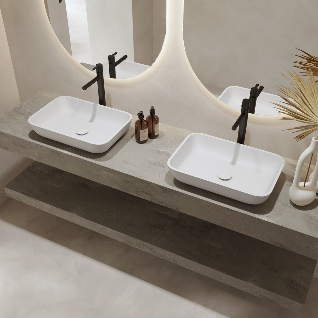 Hemera Corian® Floating Bathroom Shelf Ash Aggregate Side