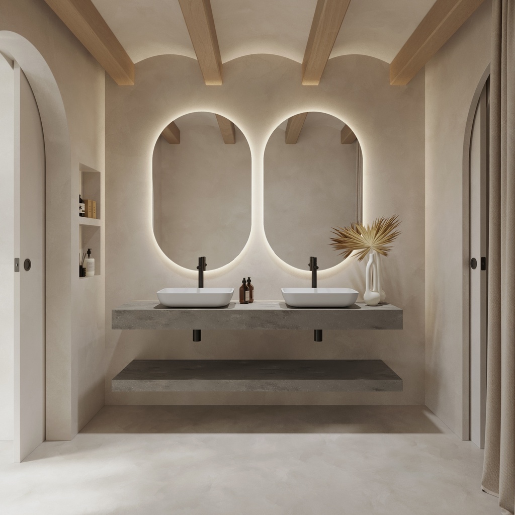 Hemera Corian® Floating Bathroom Shelf Ash Aggregate Overview