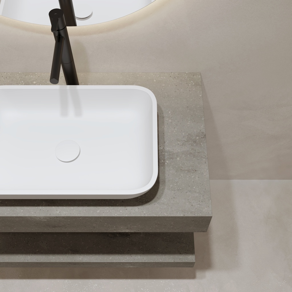 Hemera Corian® Floating Bathroom Shelf Ash Aggregate Detail