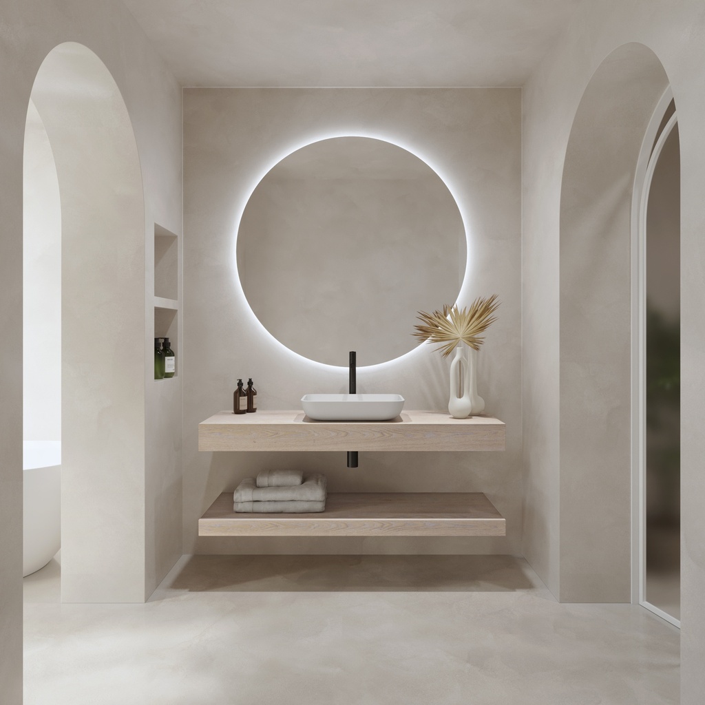 Hemera Wood Floating Bathroom Shelf Light Overview