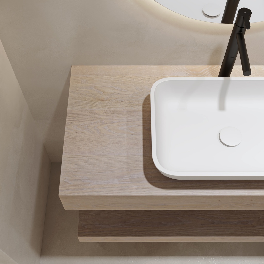 Hemera Wood Floating Bathroom Shelf | Luxe Size Light Detail