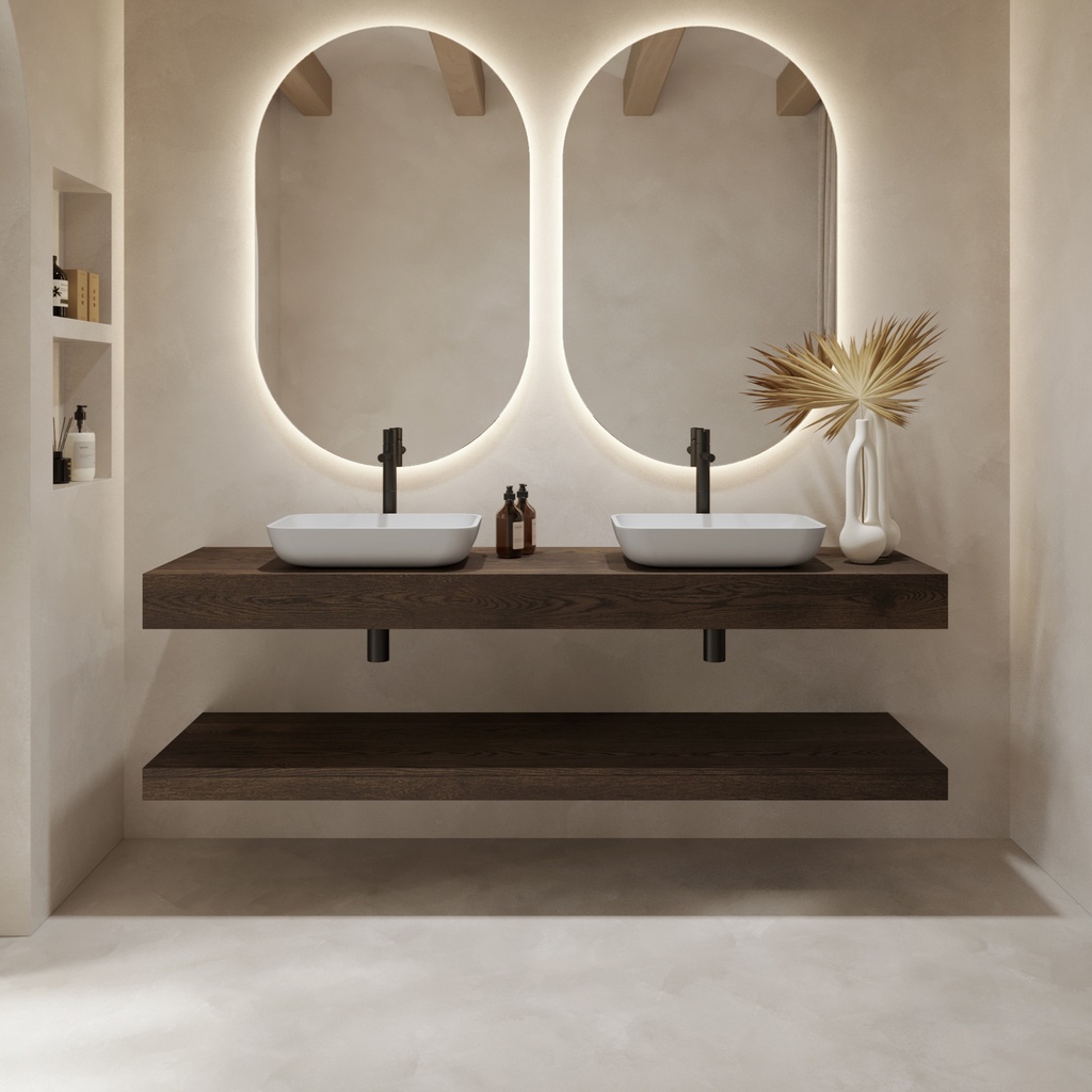 Hemera Wood Floating Bathroom Shelf | Luxe Size Dark Front