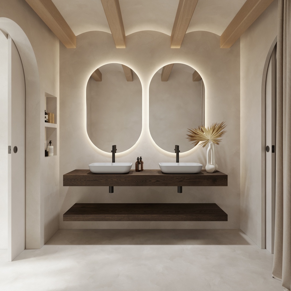 Hemera Wood Floating Bathroom Shelf | Luxe Size Dark Overview