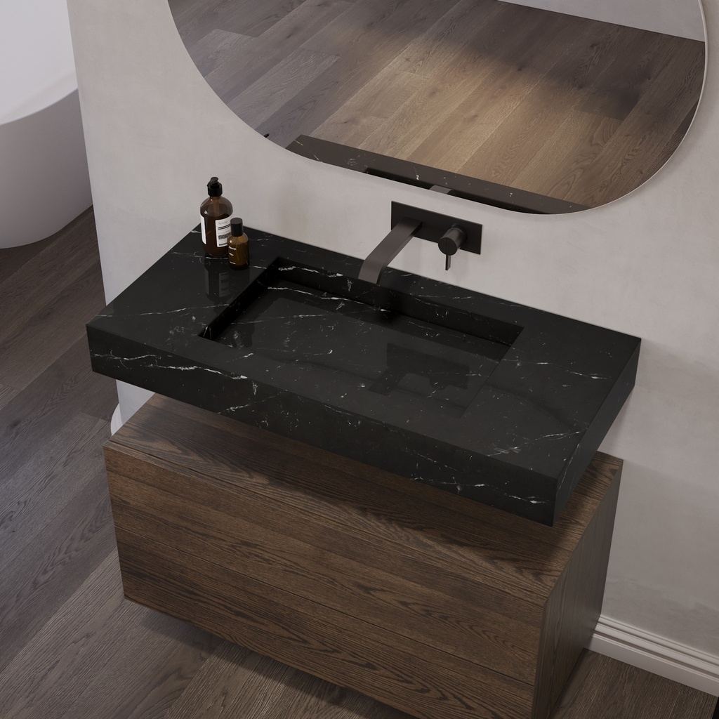 Gliese Slim Marble Single Wall-Hung Washbasin Marquina Marble Side View