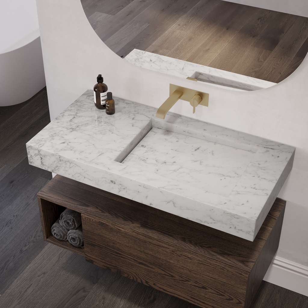 Perseus Slim Marble Single Wall-Hung Washbasin Carrara Marble Side View