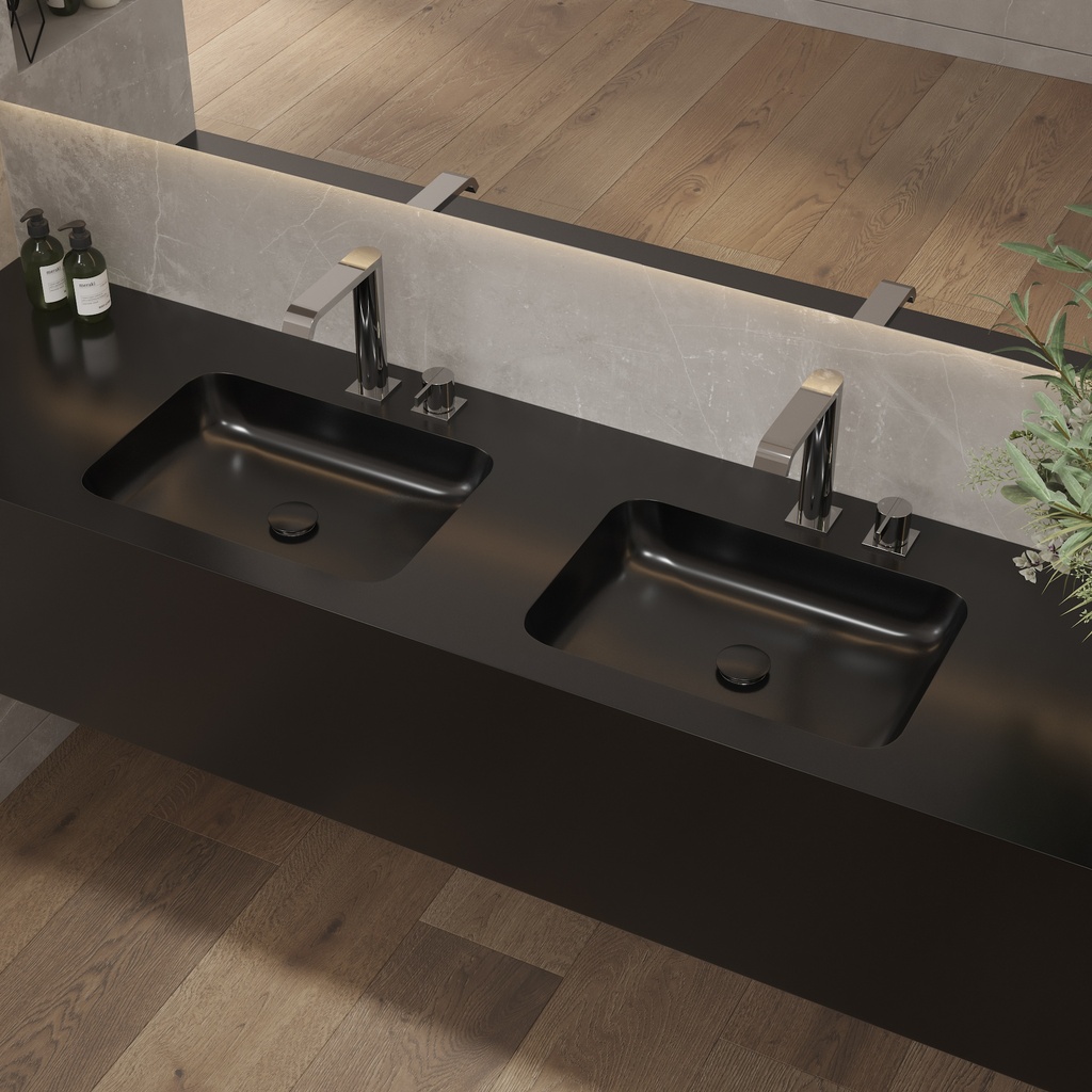 Orion Deep Corian Double Wall-Hung Washbasin Deep Nocturne Side View
