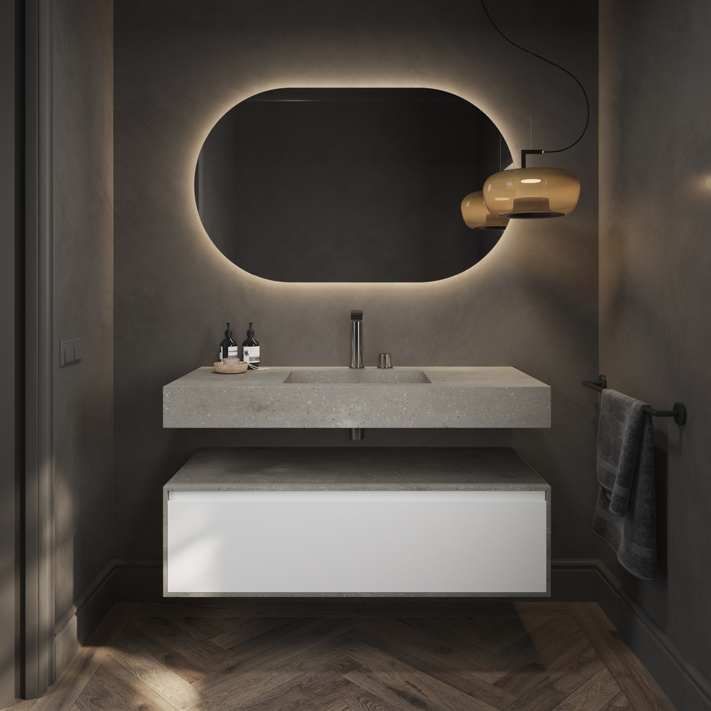 Cassiopeia Slim Corian Single Wall-Hung Washbasin Ash Aggregate Front View