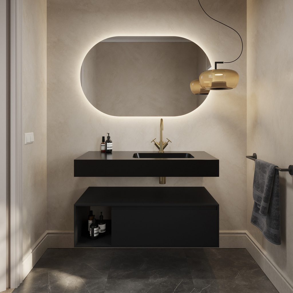 Orion Slim Corian Single Wall-Hung Washbasin Deep Nocturne Front View