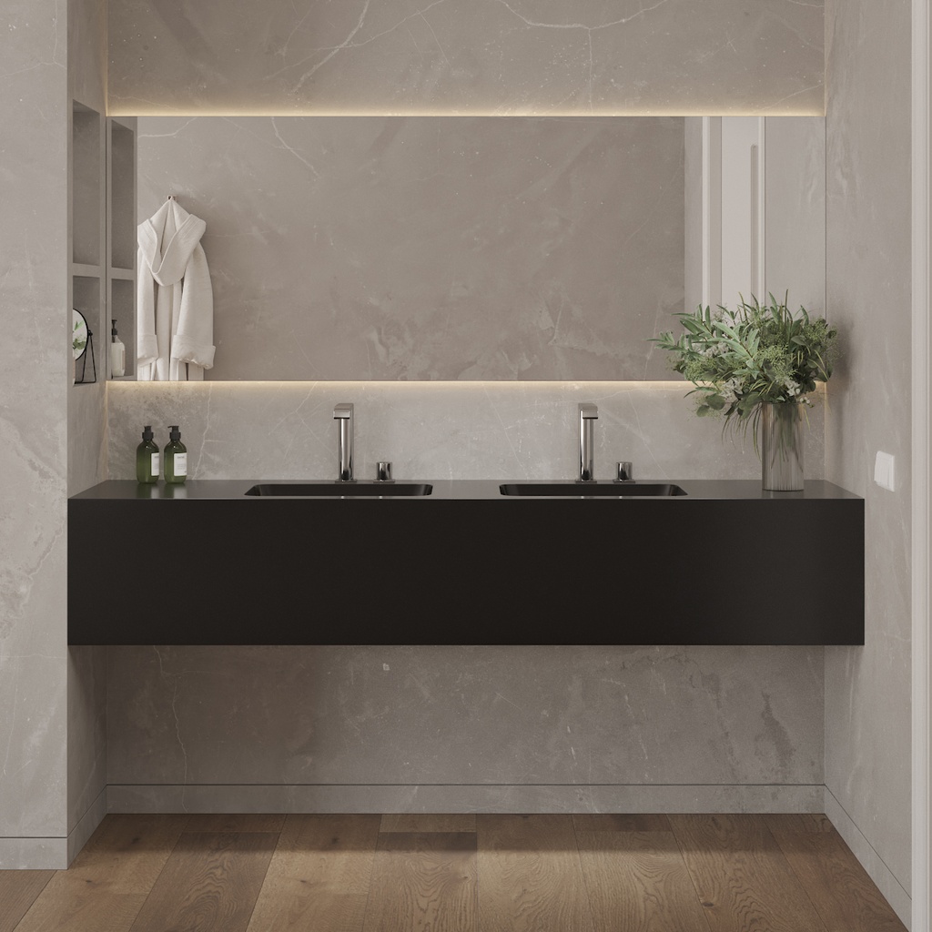 Orion Deep Corian Double Wall-Hung Washbasin Deep Nocturne Front View