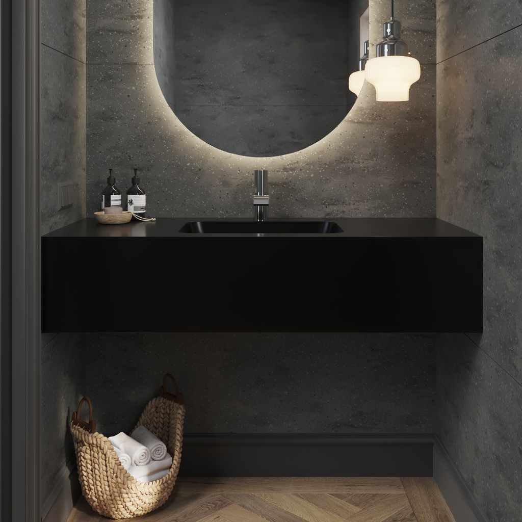 Orion Deep Corian Single Wall-Hung Washbasin Deep Nocturne Front View