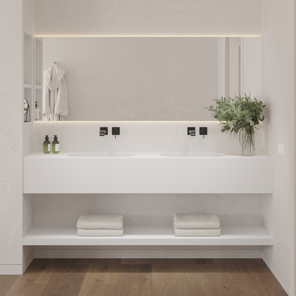 Peace Deep Corian Double Wall-Hung Washbasin Glacier White Front View
