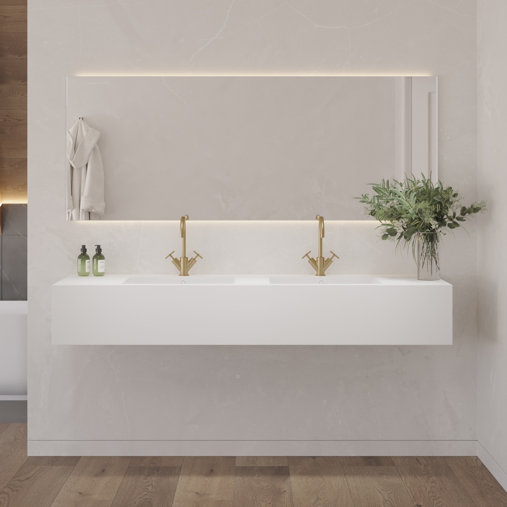 Refresh Deep Corian Double Wall-Hung Washbasin Glacier White Front View