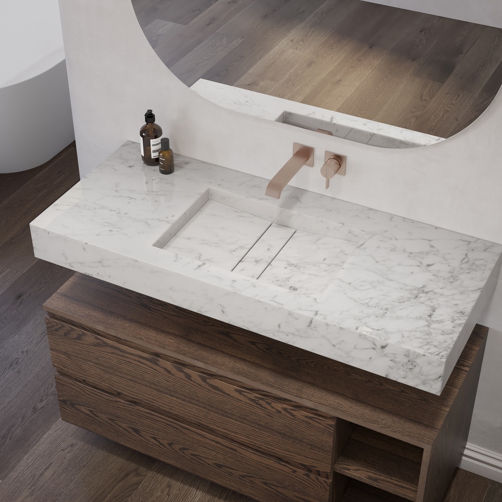 Hatysa Slim Marble Single Wall-Hung Washbasin Carrara Marble Side View