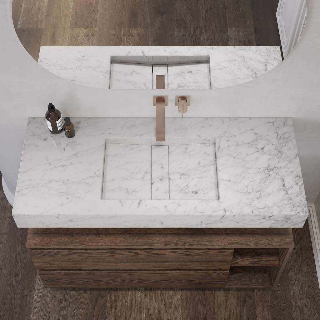 Hatysa Slim Marble Single Wall-Hung Washbasin Carrara Marble Top View