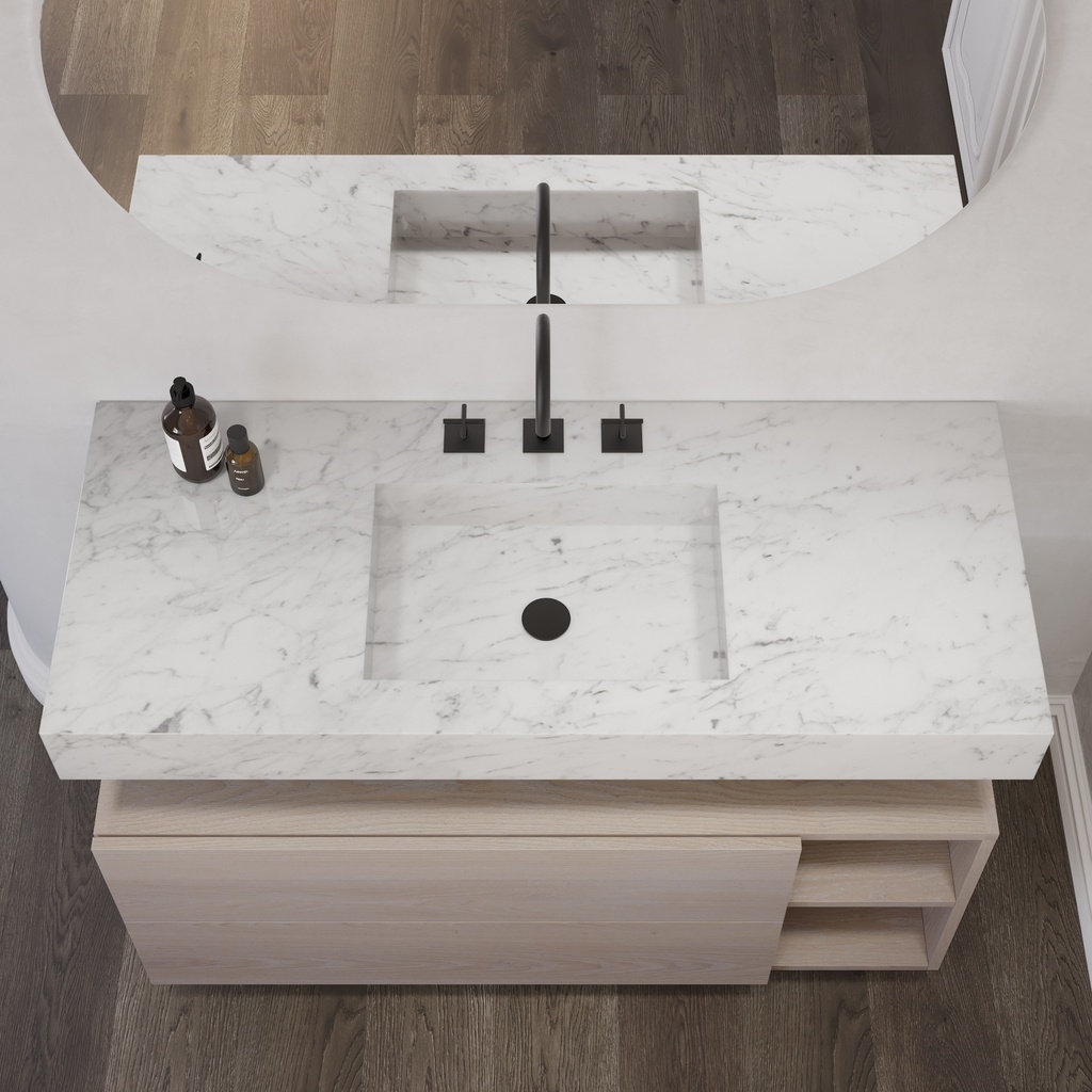 Andromeda Slim Marble Single Wall-Hung Washbasin Carrara Marble Top View