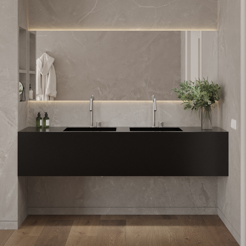Cassiopeia Deep Corian Double Wall-Hung Washbasin Deep Nocturne Front View