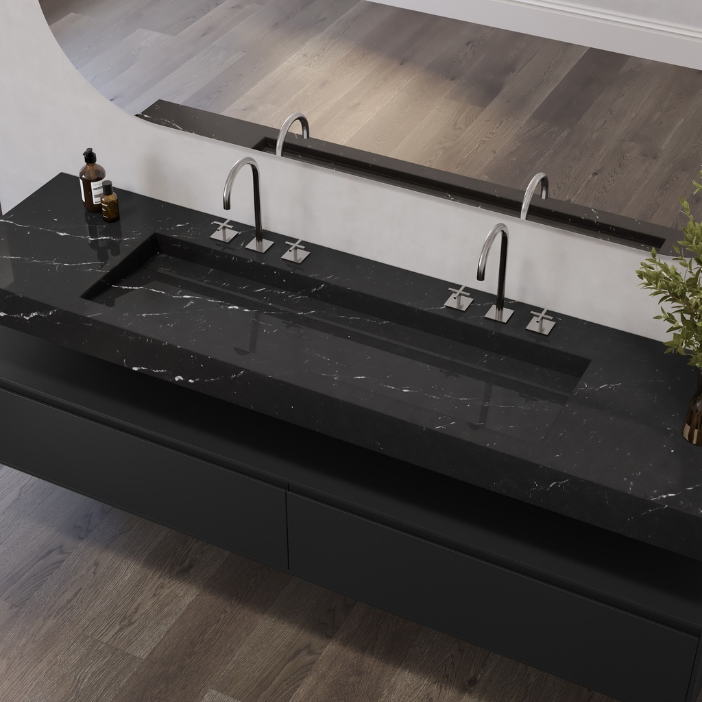 Cassiopeia Plus Slim Marble Wall-Hung Washbasin Marquina Marble Side View