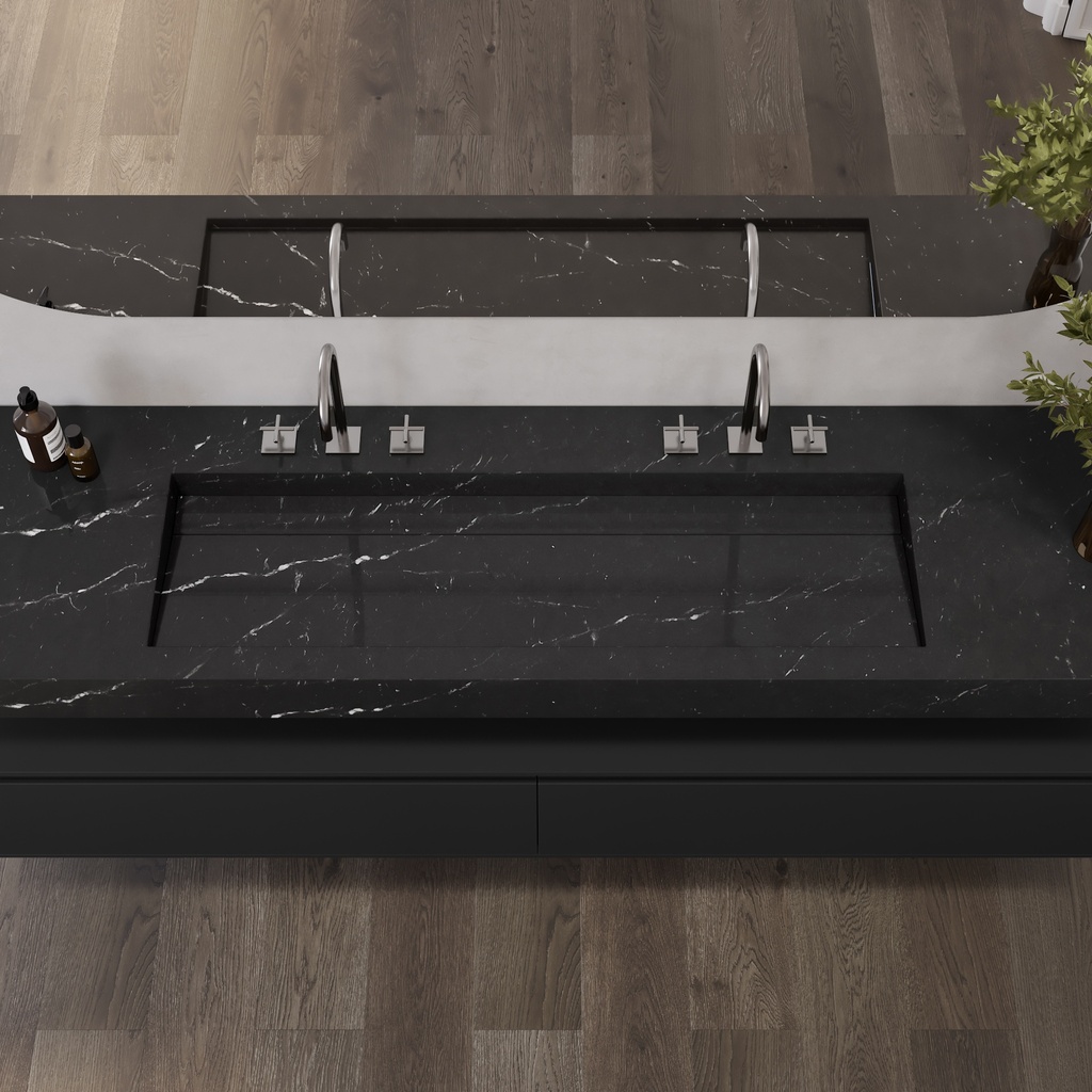Cassiopeia Plus Slim Marble Wall-Hung Washbasin Marquina Marble Top View