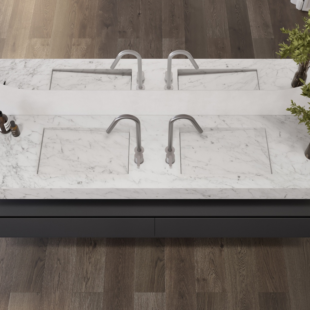 Perseus Slim Marble Double Wall-Hung Washbasin Carrara Marble Top View