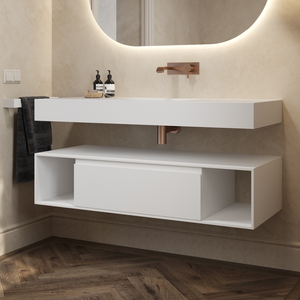 Apollo Classic Edge Bathroom Cabinet 1 Drawer 2 Shelves Comfort Size White Std handle Side