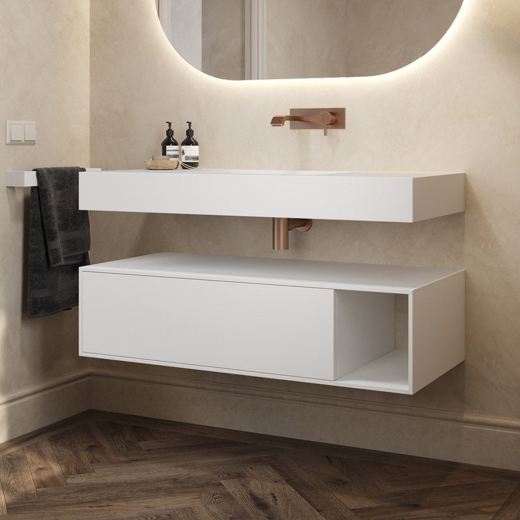 Apollo Classic Edge Bathroom Cabinet 1 Drawer 1 Shelf Comfort Size White Push Pull Side