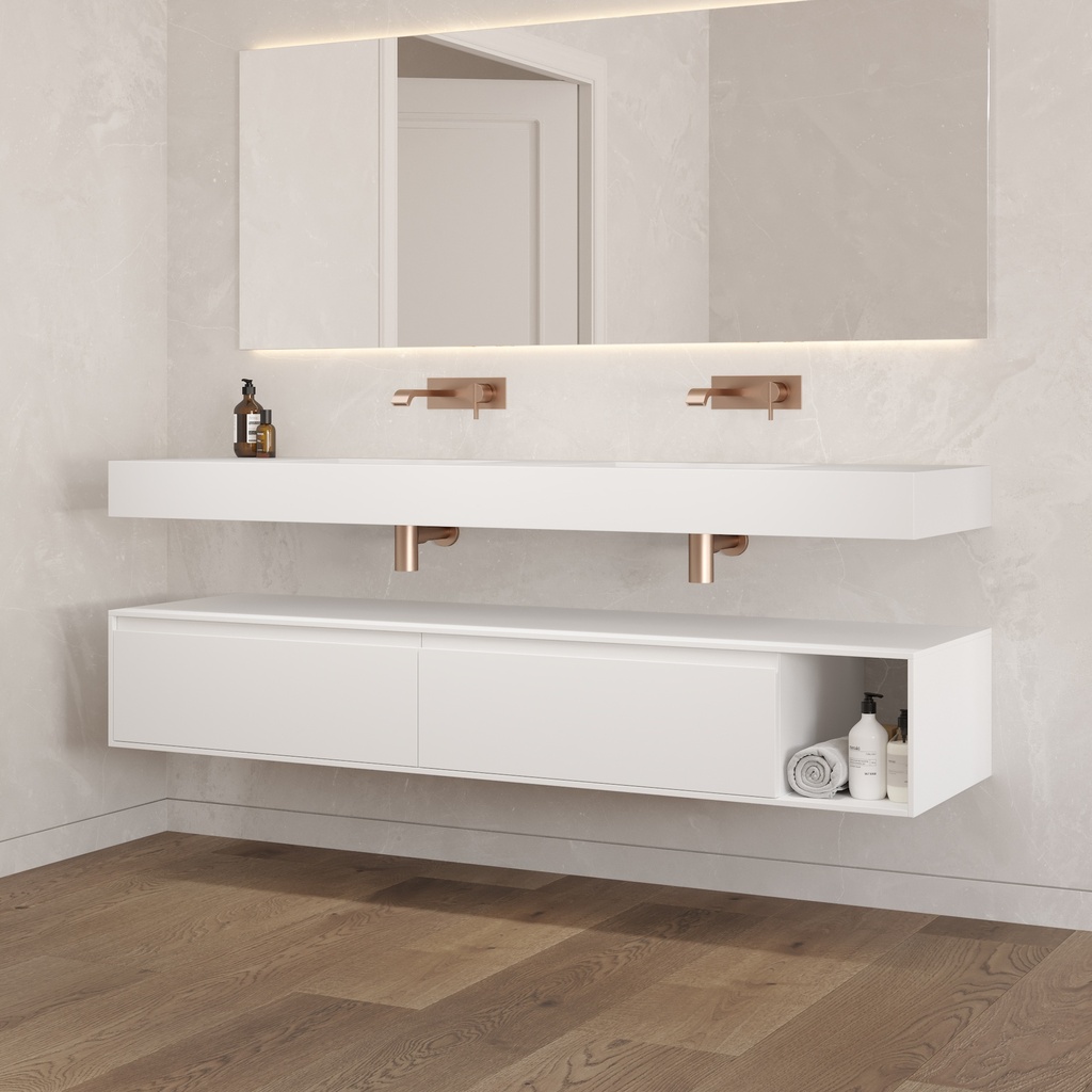 Apollo Classic Edge Bathroom Cabinet 2 Aligned Drawers 1 Shelf Luxe Size White Std handle Side