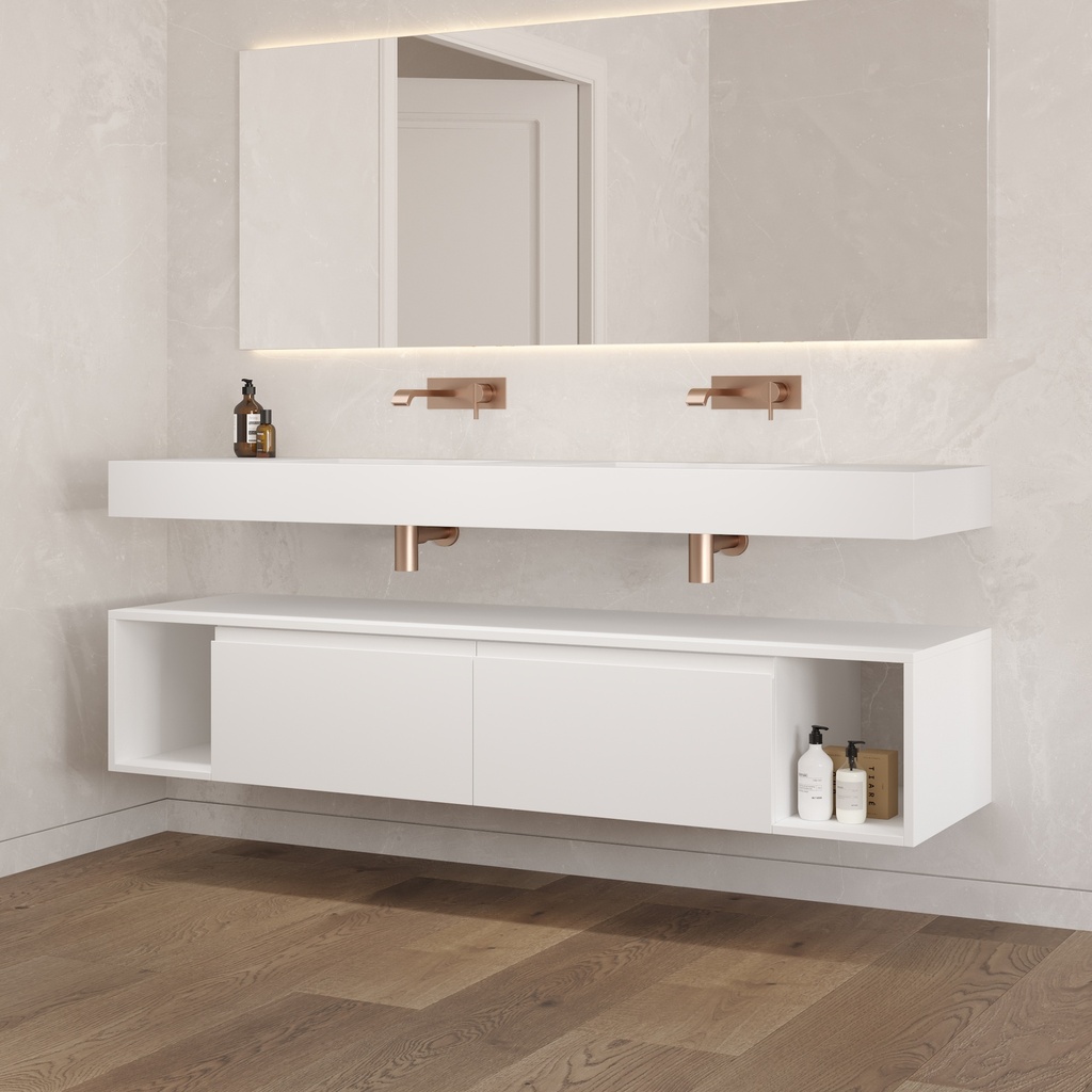 Apollo Classic Bathroom Cabinet 2 Aligned Drawers 2 Shelves Luxe Size White Std handle Side
