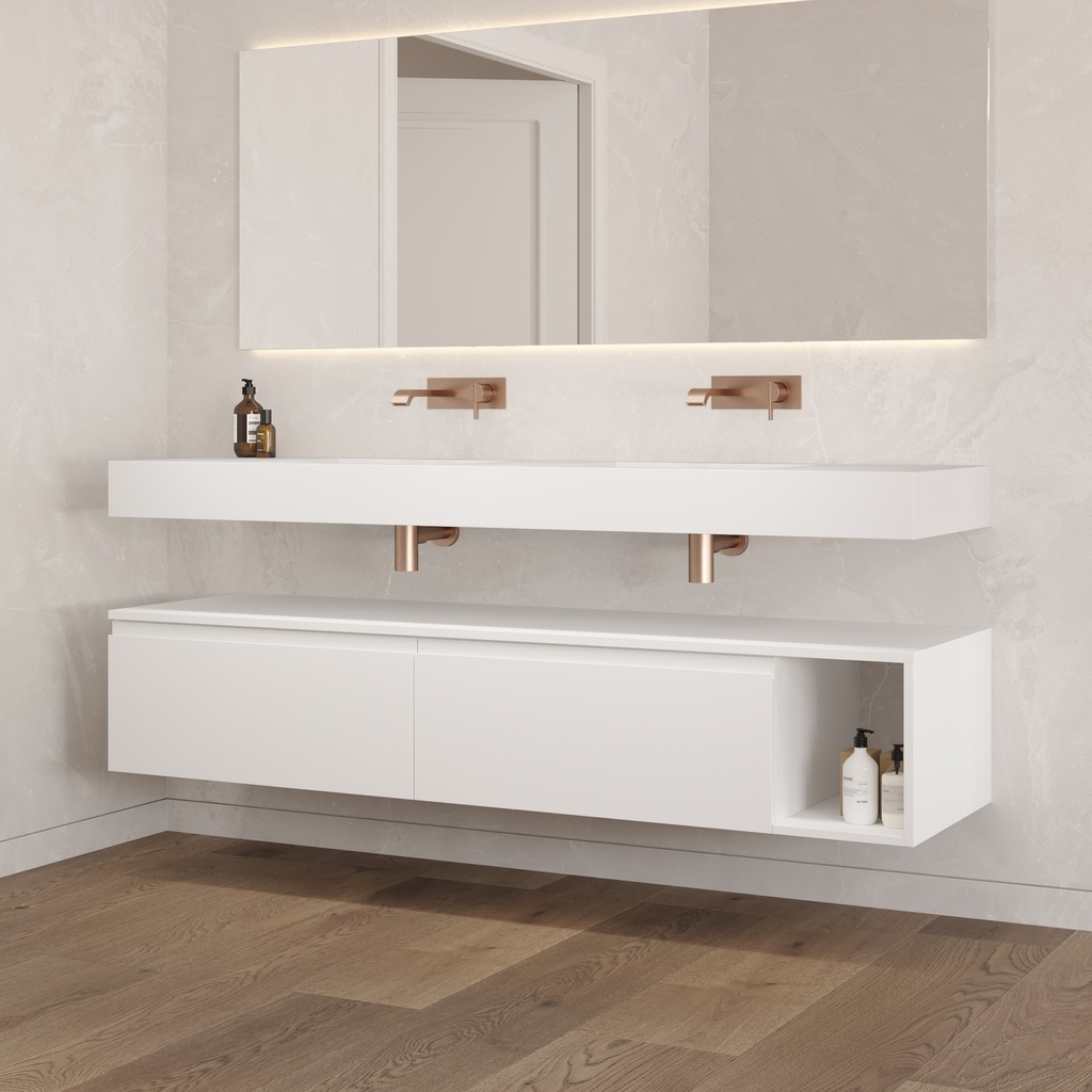 Apollo Classic Bathroom Cabinet 2 Aligned Drawers 1 Shelf Luxe Size White Std handle Side