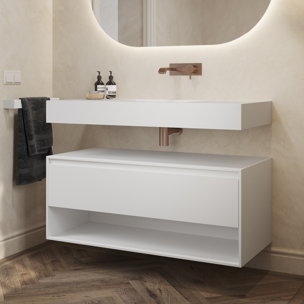 Athena Classic Edge Bathroom Cabinet 1 Drawer 1 Shelf Comfort Size White Std handle Side