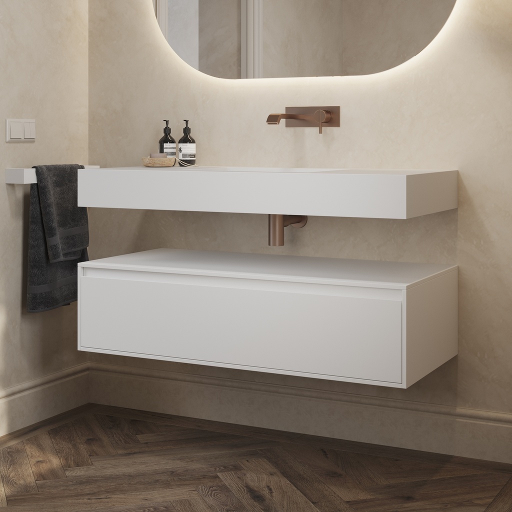 Gaia Classic Edge Bathroom Cabinet 1 Drawer  White Std handle Side View