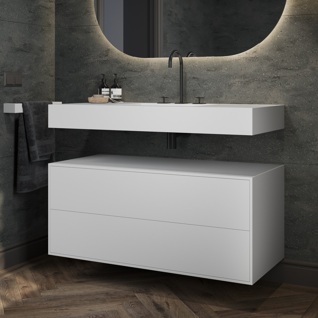 Gaia Corian Edge Bathroom Cabinet 2 Stacked Drawers  White Push Side View
