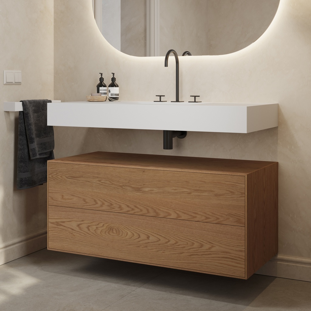 Gaia Wood Edge Bathroom Cabinet 2 Stacked Drawers  Pure Push Side View