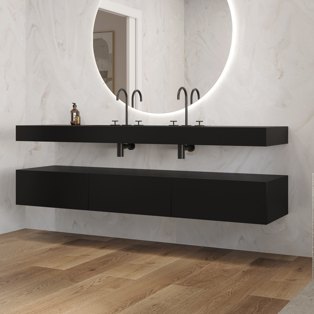 Gaia Corian Bathroom Cabinet 3 Aligned Drawers Deep Nocturne Push Side View