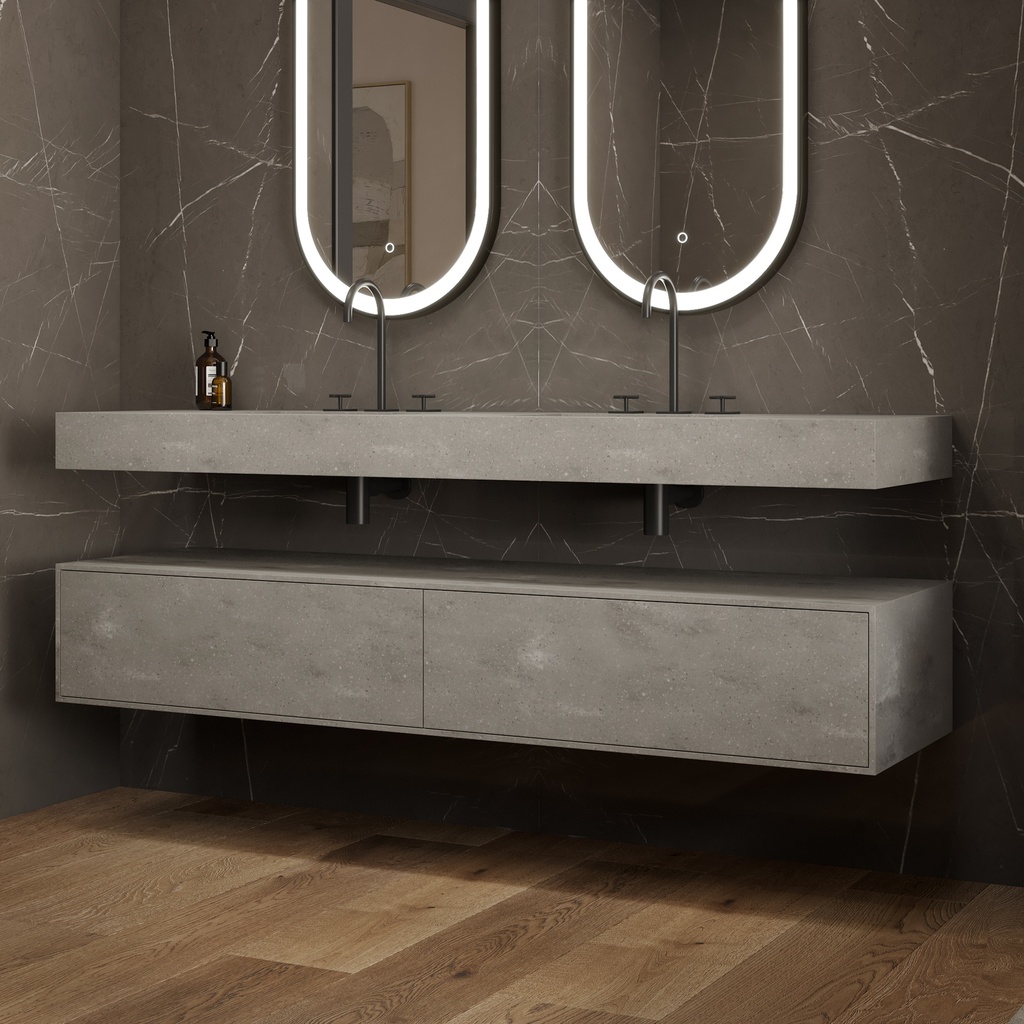 Gaia Corian Edge Bathroom Cabinet 2 Aligned Drawers Ash_Aggregates Push Side View