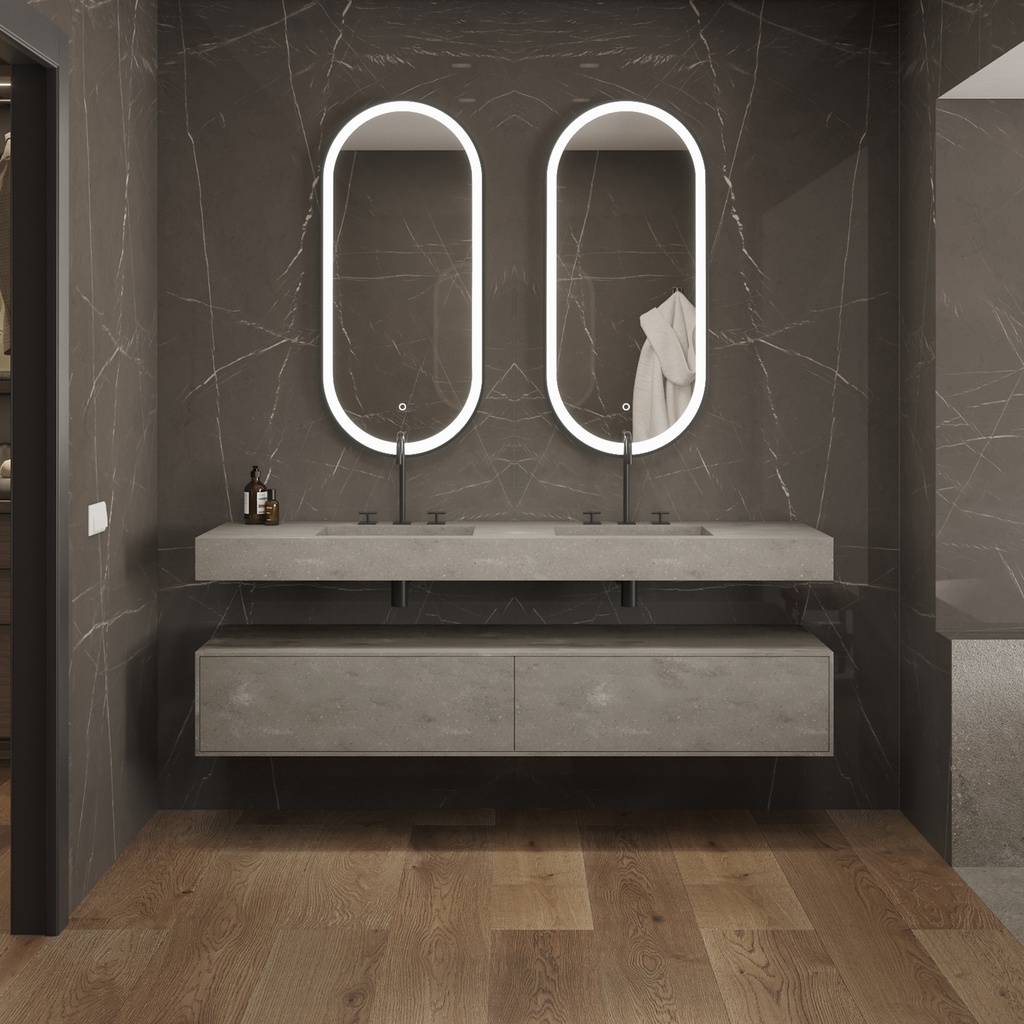 Gaia Corian Edge Bathroom Cabinet 2 Aligned Drawers Ash_Aggregates Push Front View