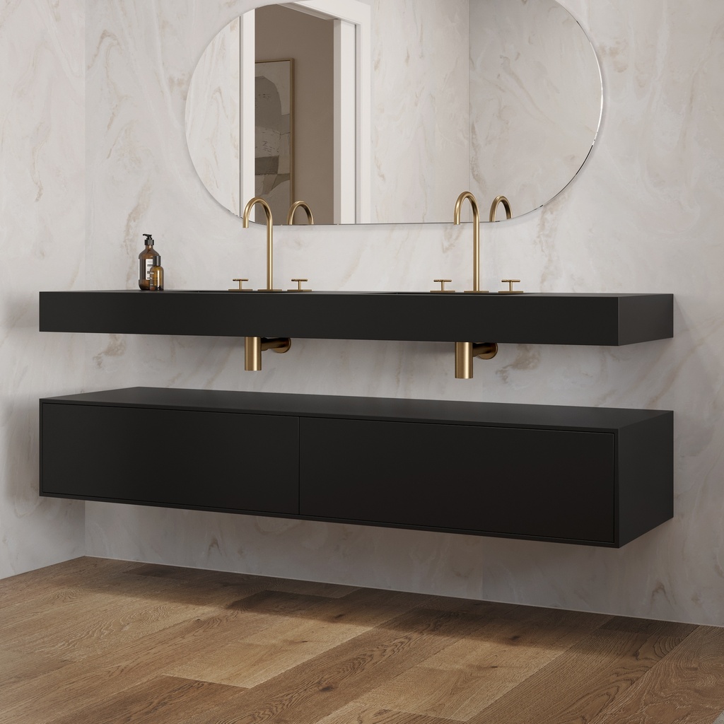 Gaia Corian Edge Bathroom Cabinet 2 Aligned Drawers Deep_Nocturne Push Side View
