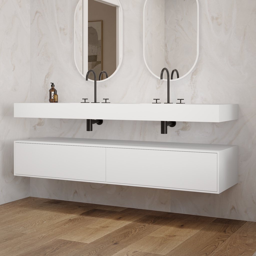 Gaia Corian Edge Bathroom Cabinet 2 Aligned Drawers  White Push Side View