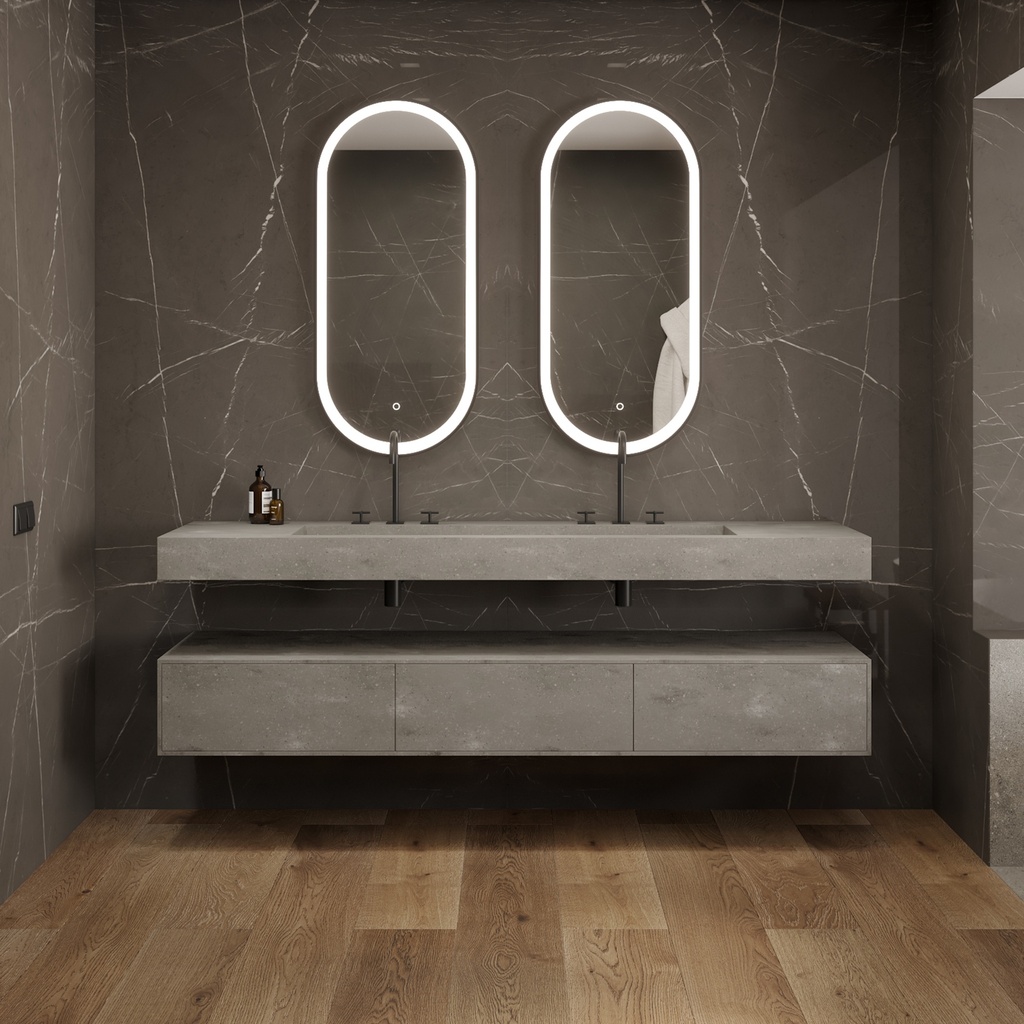Gaia Corian Edge Bathroom Cabinet 3 Aligned Drawers Ash_Aggregates Push Front View