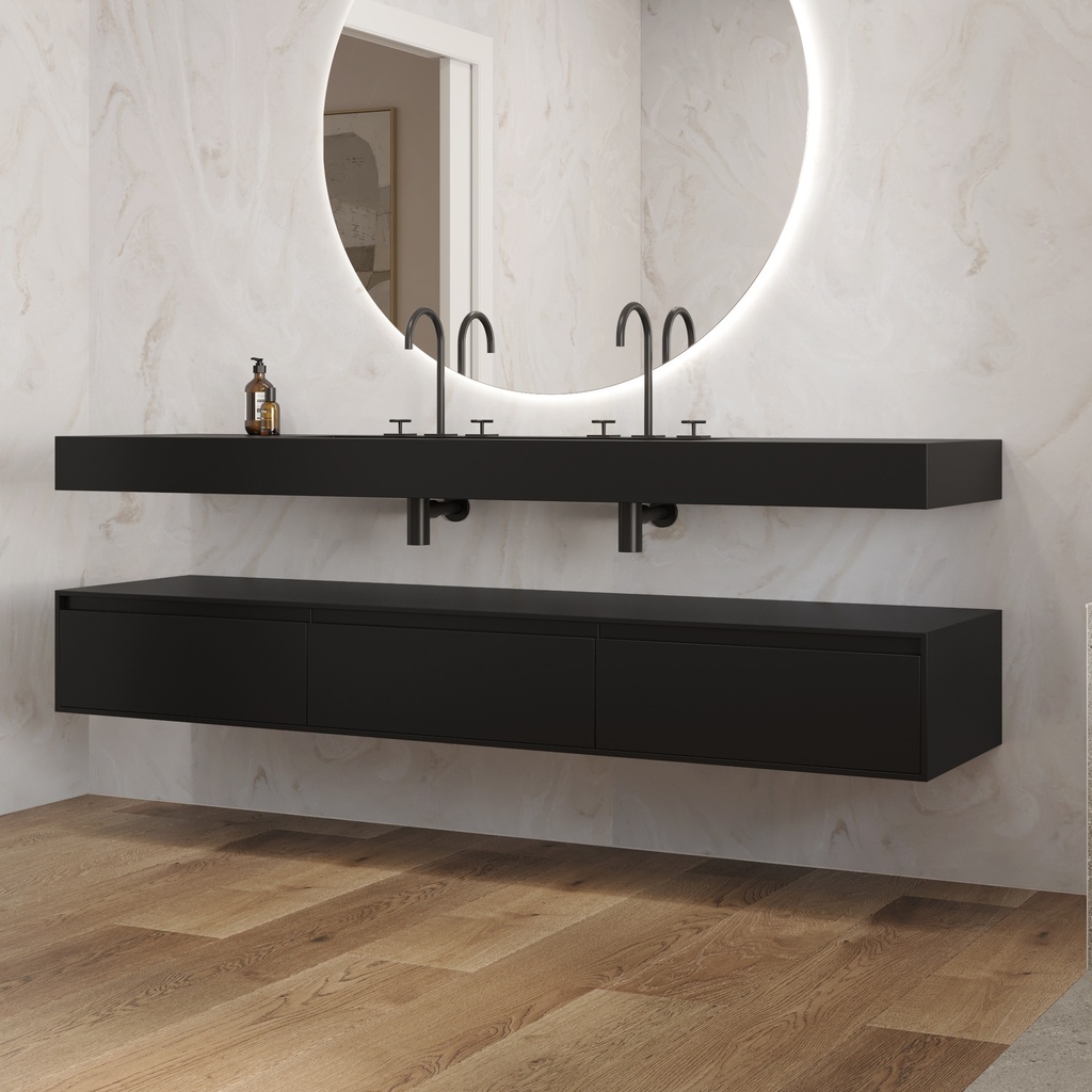 Gaia Corian Edge Bathroom Cabinet 3 Aligned Drawers Deep_Nocturne Std handle Side View