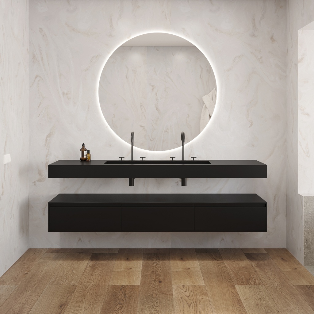 Gaia Corian Edge Bathroom Cabinet 3 Aligned Drawers Deep_Nocturne Std handle Front View